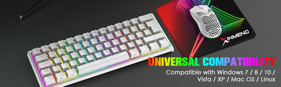 Ігрова комбінація клавіатури та миші MAGIC-REFINER: механічна клавіатура 62 клавіші, миша 12000 DPI, RGB-підсвічування, USB-C, для PC/Mac/Win, білий (червоний перемикач)