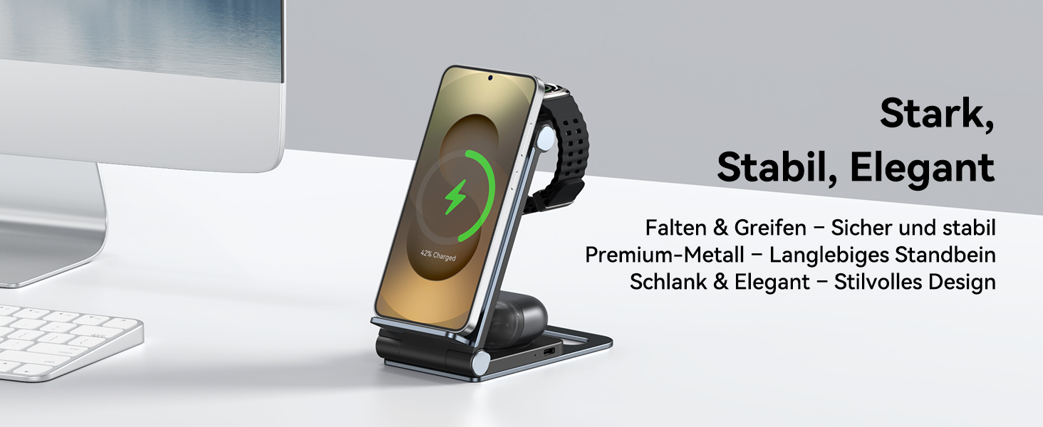 База для бездротової зарядки 3-в-1 для Samsung Galaxy S25 Ultra, S24, S23, S22, S21, S20, Z Flip, Z Fold, Galaxy Watch 8/Ultra/7, Galaxy Buds, 20W, чорний