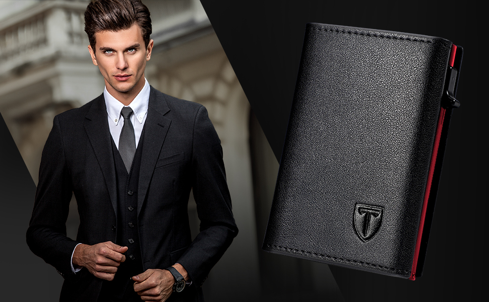 Чоловічий гаманець TENBST: Slim модель з RFID захистом, відділенням для монет та 8 відділеннями для карток (Червоний)