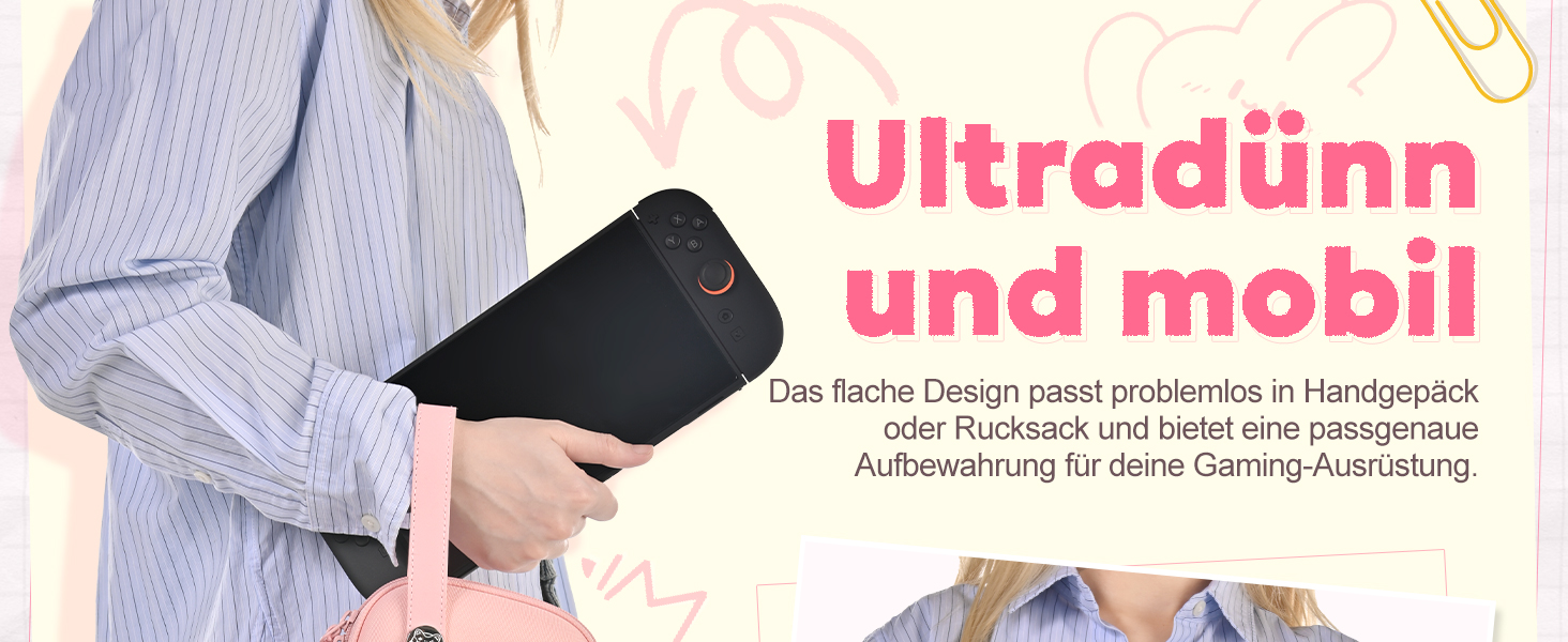 Чохол для Nintendo Switch 2 innoAura Switch 2 Tasche, фіолетовий Galaxy (рожевий Slim) - водовідштовхувальний, ударостійкий з відділенням для AirTag та великою сітчастою кишенею