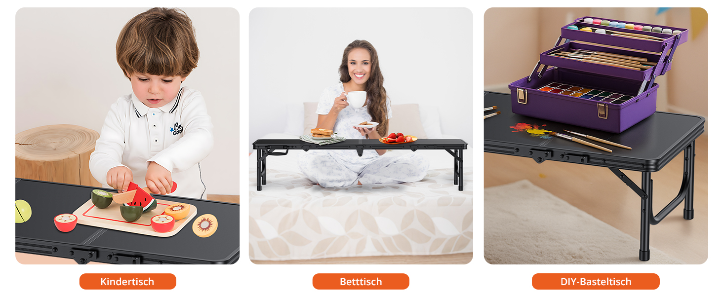 Складний кемпінговий стіл FUNYKICH 116x40x26 см, алюмінієвий, з MDF стільницею, чорний - для пікніка, пляжу, балкону