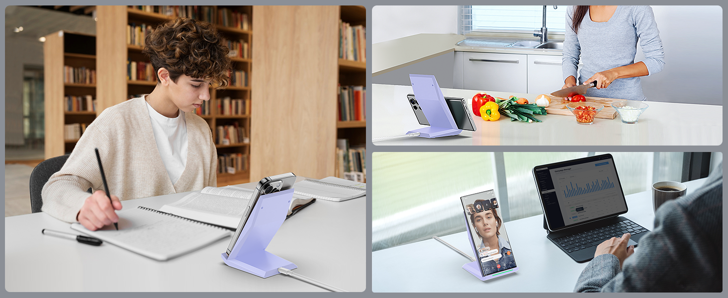 Бездротовий зарядний пристрій NANAMI Qi з адаптером USB-C 20W PD для iPhone 17/16/15/14/13/12 Pro Max XR 8 та Samsung Galaxy S25/S24/S23/S22 (фіолетовий)