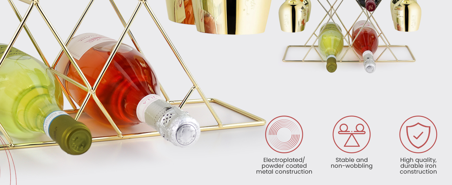 Стійка для вина Gusto Nostro на стіл - Металева, 3-рівнева, для 8 пляшок, без монтажу (Золота)