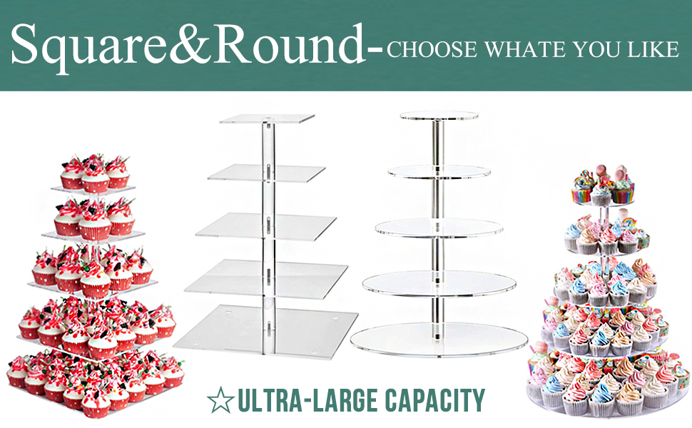 Підставка для капкейків з акрилу на 5 ярусів, 20 шпильок, прозора, для тортів та десертів, весілля, дні народження, барні вечірки, квадратна