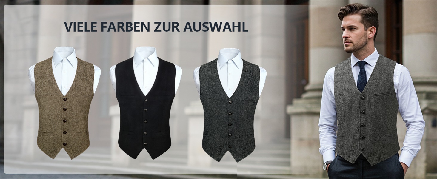 Жилет чоловічий HISDERN Vintage Casual Tweed з вовни в колірну смужку Herringbone для весілля, офісу та ділових зустрічей (L, темно-сірий)