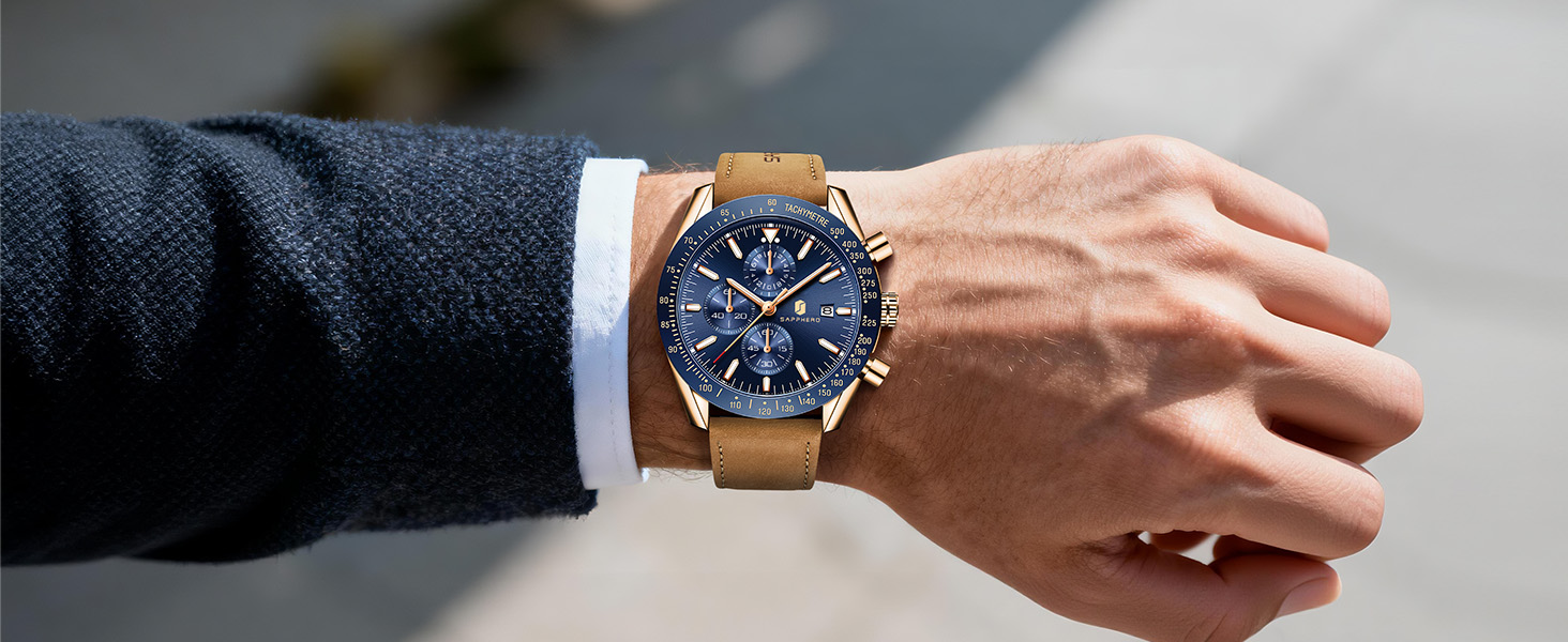 Годинник чоловічий BENYAR Chronograph з аналоговим кварцовим механізмом, шкіряний ремінець, стильний дизайн для бізнесу та спорту, водонепроникність 30M, елегантний подарунок для чоловіків (чорний ремінець/рожево-золотий корпус/чорний циферблат)