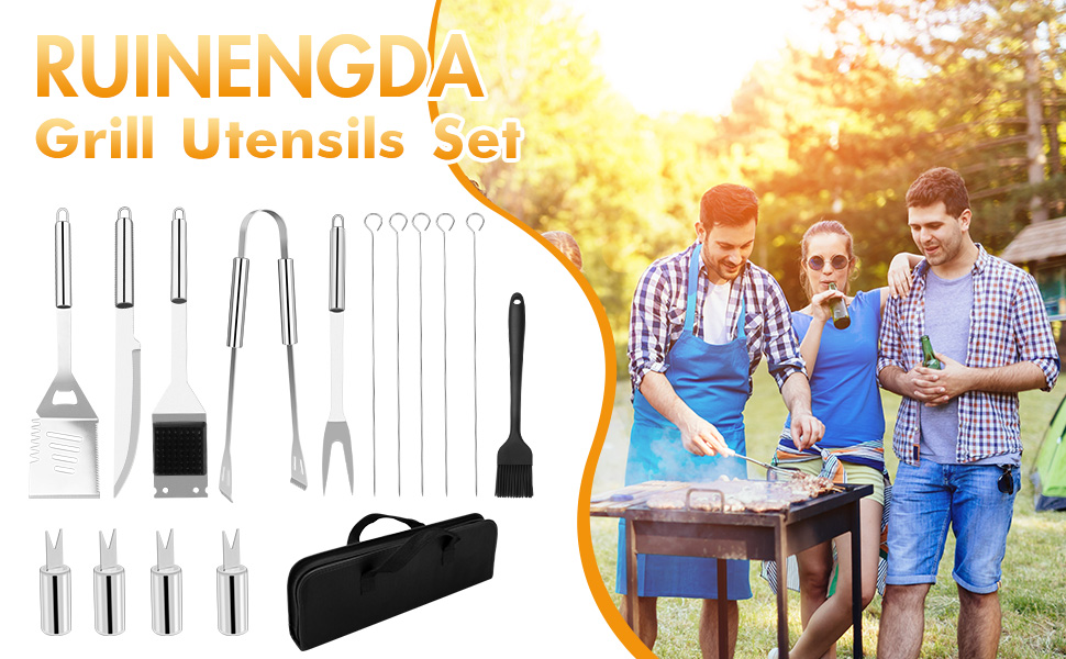 Набір гриль-посуду, нержавіюча сталь, професійний інструмент для гриля, ідеальний подарунок для чоловіків (15 предметів)