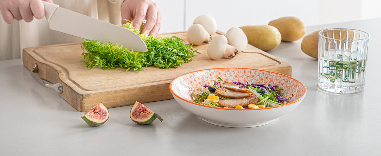 Набір тарілок Vancasso Maracon Natsuki: 8 глибоких тарілок з порцеляни, Ø 21.5 см, 600 мл