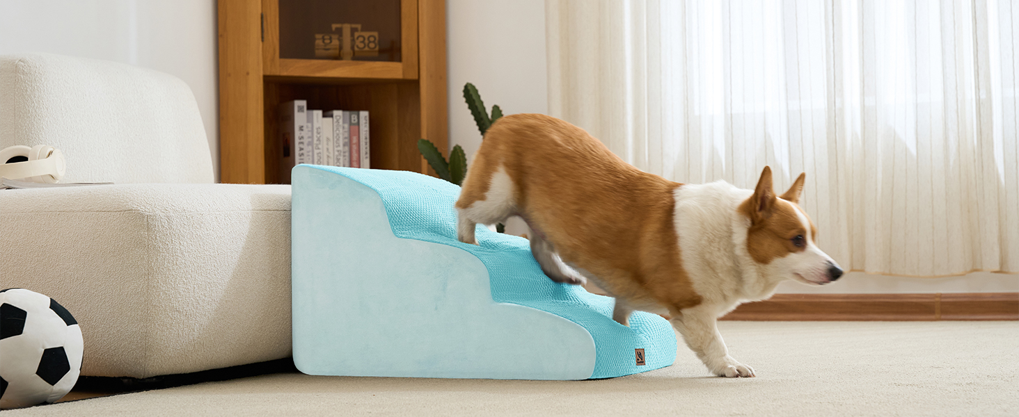 Сходинки для собак маленьких порід, 2/3 сходинки, 30 см, для дому, неслизькі, для котів та собак, сірі/блакитні