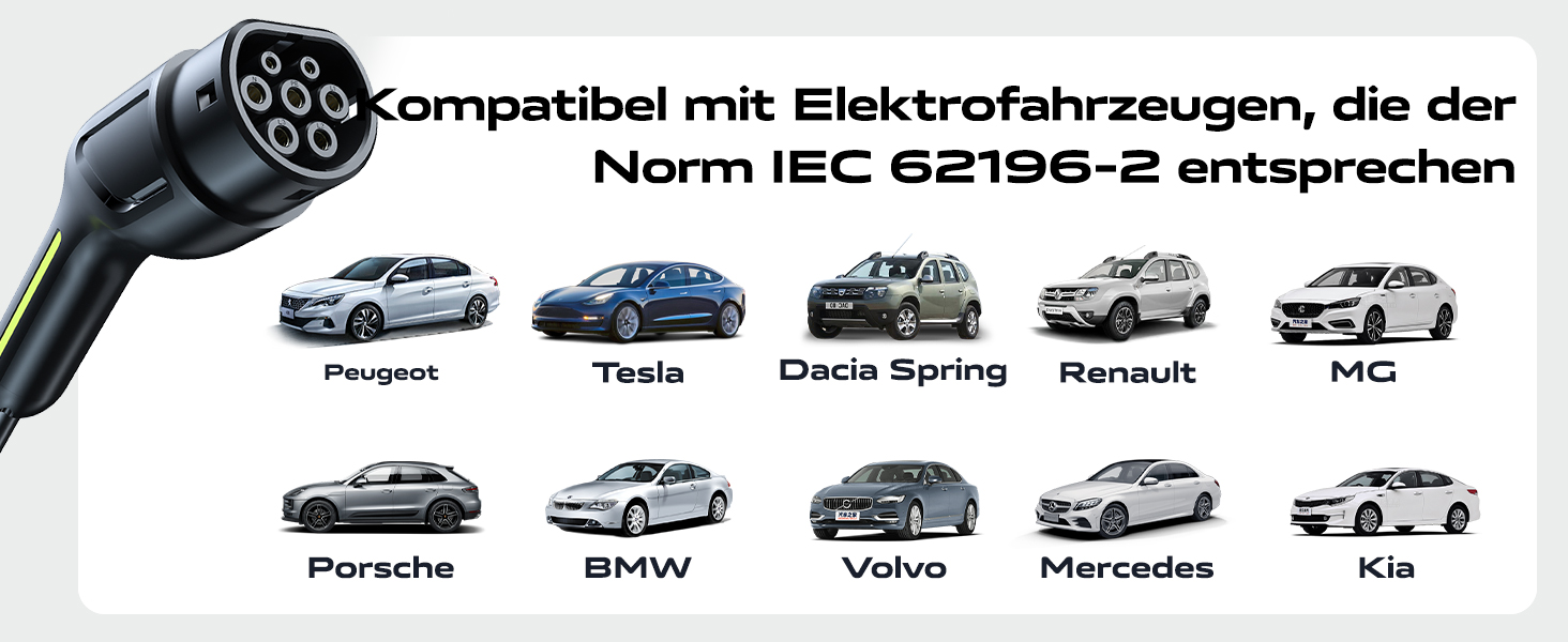 Кабель зарядки для електромобіля Type 2, 3.6kW, 5м, 6A-16A, LED-індикатор, IP65, EC11