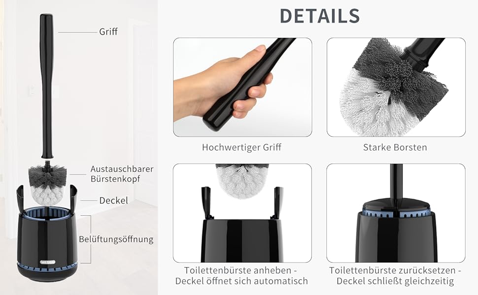 Набір для чищення унітазу Mr.Siga: щітка та тримач, чорний, преміум-якість