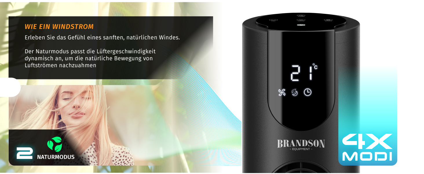 Вентилятор DC Brandson з пультом керування - тихий, 8 швидкостей, Sleep Mode, осциляція, 4 режими, дисплей, енергозберігаючий