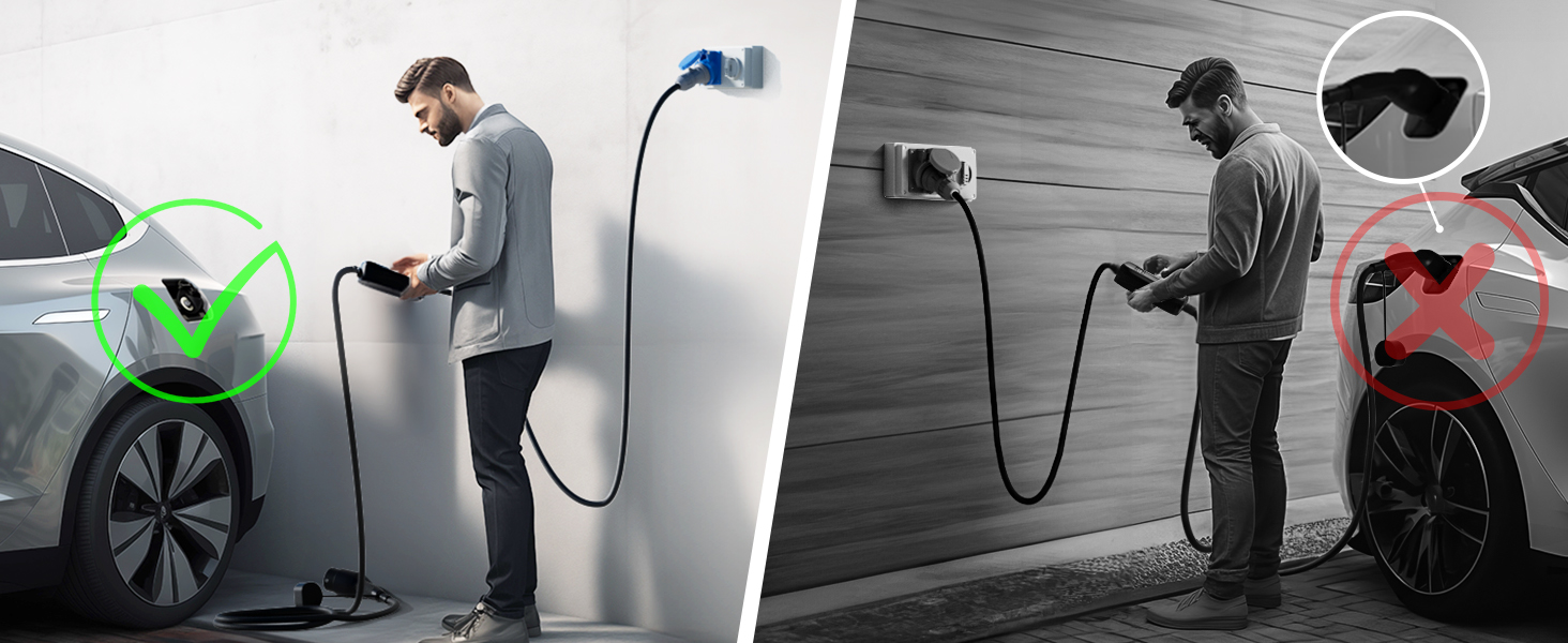 Мобільна зарядна станція (Wallbox) 11 кВт, 3-фазна, 7м, 6-16A з регульованою потужністю, кабель CEE 16A на Typ 2, для електромобілів Model Y/3, ID.3/4/5, MG4, EX30, e-up, e-tron, Zoe та інших EV (CEE 7 кВт, 15м)