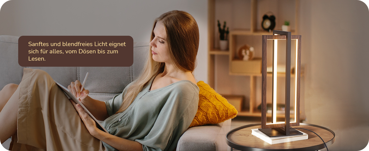 LED настільна лампа EDISHINE з дерева, торкання, регулювання яскравості та функція пам'яті, 3 колірні температури, 350 люмен, сучасна лампа для вітальні, офісу, подарунок (горіх, сучасний стиль)