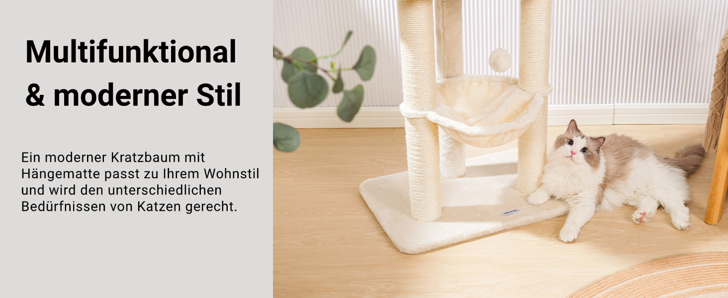 Дерево для котів Happi N Pets 71 см з лежаком та гамаком, покриття з сизалю, стабільна конструкція, знімний чохол, бежевий