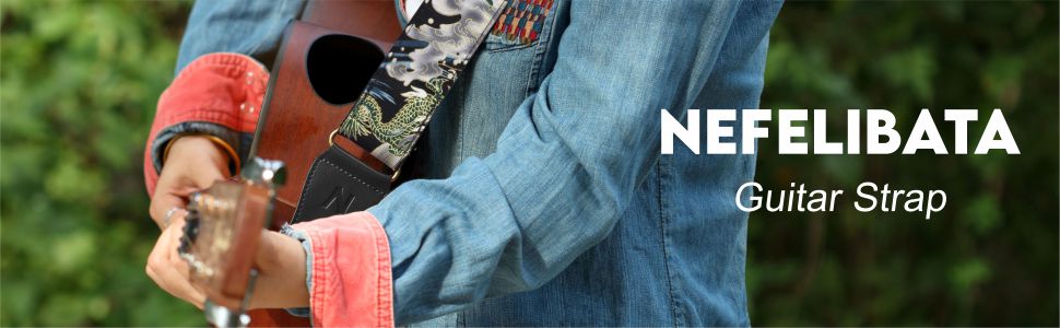 Японський гітарний ремінь Nefelibata з бавовни для акустичної гітари та укулеле, адаптер для голівки грифа, медіатори, регульована довжина 38'-64', візерунок дракона