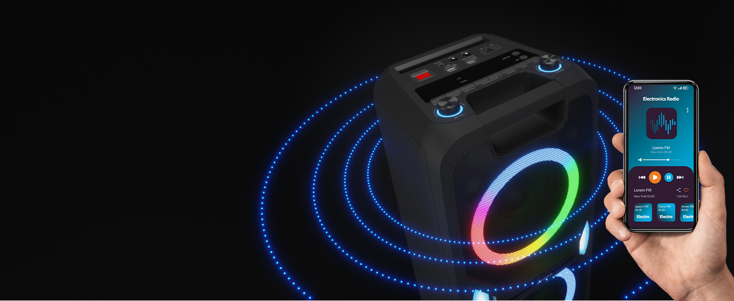MEDION PE-1 Pure Partybox: портативна Bluetooth-колонка з мікрофоном, світлові ефекти, караоке, AUX, USB, радіо (2 x 220 Вт)