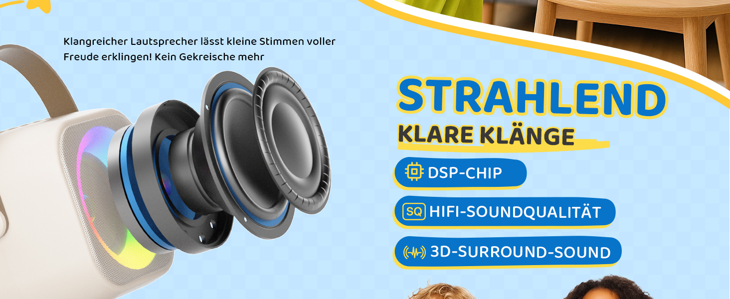 Караоке машина з 2 мікрофонами Bluetooth для дітей та дорослих, портативна колонка з диско-підсвіткою, ідеальний подарунок для вечірок (Бежевий)