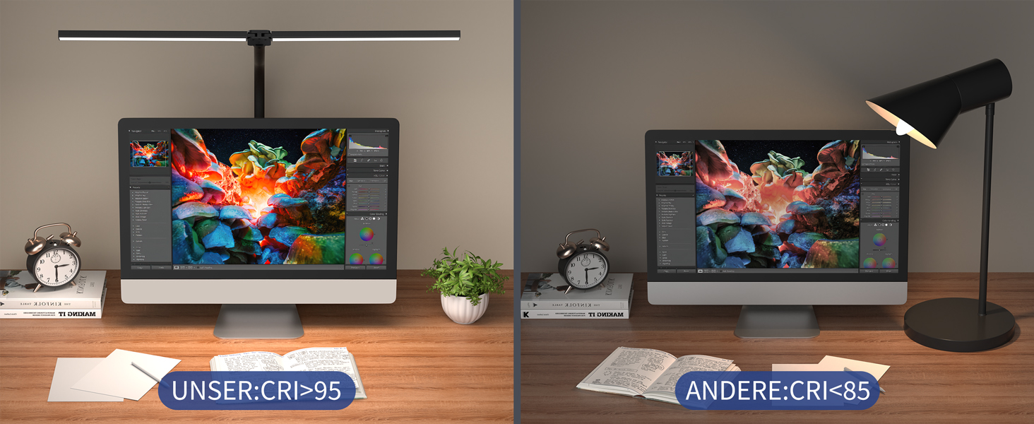 LED лампа для столу Doppelkopf з регулюванням яскравості, 24W, 80см, 5 температур кольору, 5 рівнів яскравості, для роботи, дому, офісу, навчання та читання, чорна