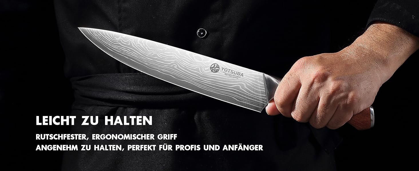 Японський кухонний ніж YOTSUBA 22 см, професійний шеф-ніж з нержавіючої сталі з вуглецевої сталі, ергономічна ручка з паккавуда
