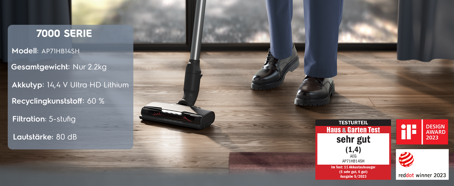 Бездротовий пилосос AEG Hygienic 7000: потужний, легкий, для алергіків, 40 хв роботи, 120 м², 5-ступенева фільтрація, для всіх поверхонь, автоматичний режим, з аксесуарами