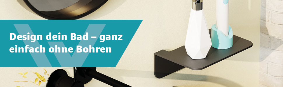 WEISSENSTEIN Badablage without Drilling - Stainless Steel Shelf for the Bathroom - 14 x 9.5 x 5 cm (14 cm, Black)