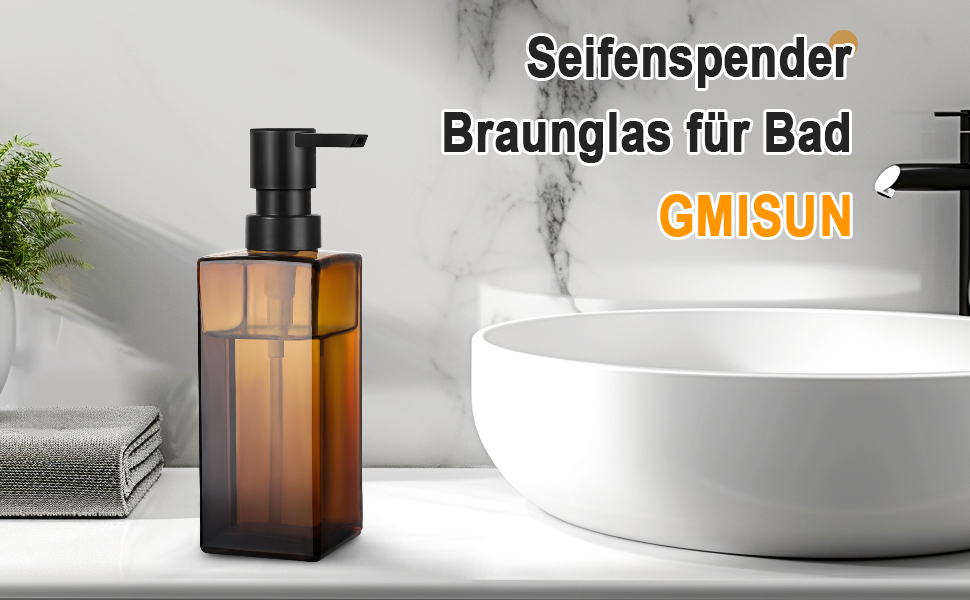 Диспенсер для мила GMISUN для ванної кімнати та кухні, 350 мл, чорний скляний, з піддоном та водонепроникними етикетками
