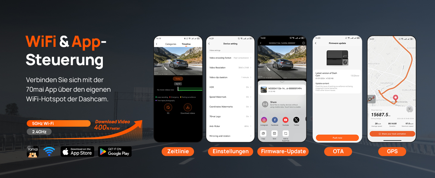 Автомобільний відеореєстратор 70mai A810S 4K HDR Dual Dashcam (передня та задня камери), Sony STARVIS 2 IMX678, Night Owl Vision, 4G LTE, ADAS, паркування 24/7, WiFi, 128GB Micro SD