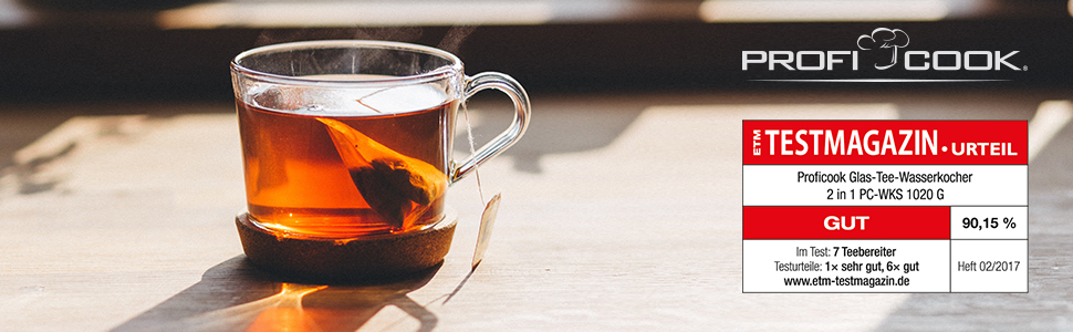 Електричний чайник ProfiCook PC-WK 1020 G: скляний корпус, 1.7 л, 3000 Вт, з тефлоновим фільтром, підігрів