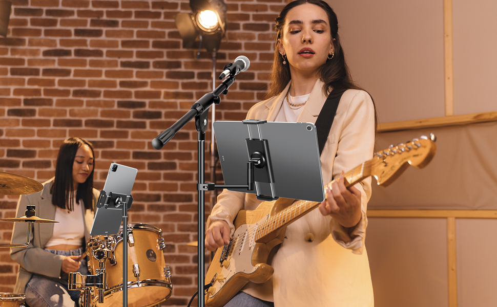 Алюмінієва підставка для iPad з мікрофонним кріпленням Elitehood, чорна