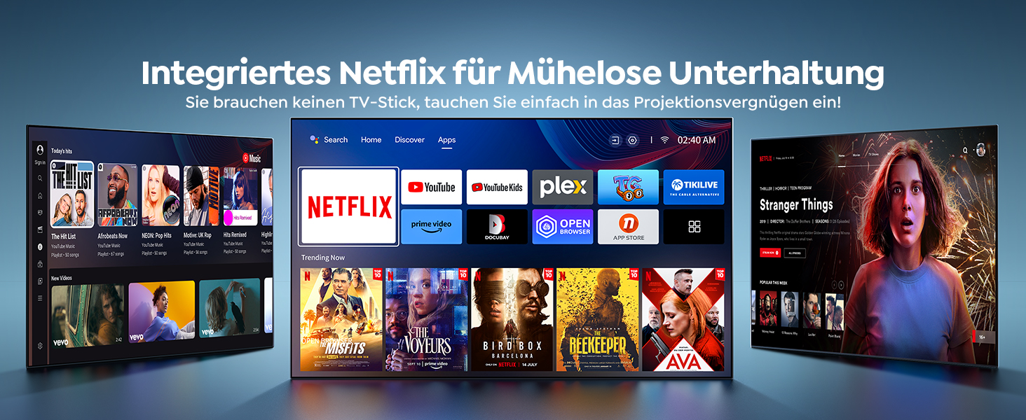 YABER V12 проєктор 4K: Full HD, WiFi6, Bluetooth 5.2, автофокус, 60Hz, 20W Dolby, для дому та на вулицю, 50% Zoom