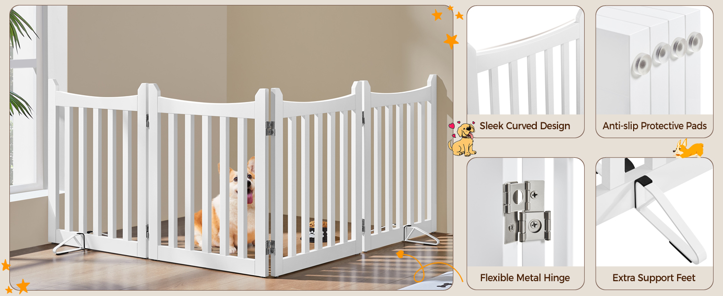 Yaheetech Freestanding Dog Gate - 4 Panel Pet Barrier, 60.5 x 201.5 cm - White