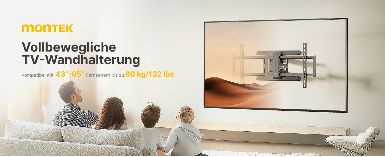 Кріплення для телевізора monTEK для 43-95 дюймів (Flat & Curved), до 60 кг, поворотне та нахильне, висувне, VESA 800x400 мм