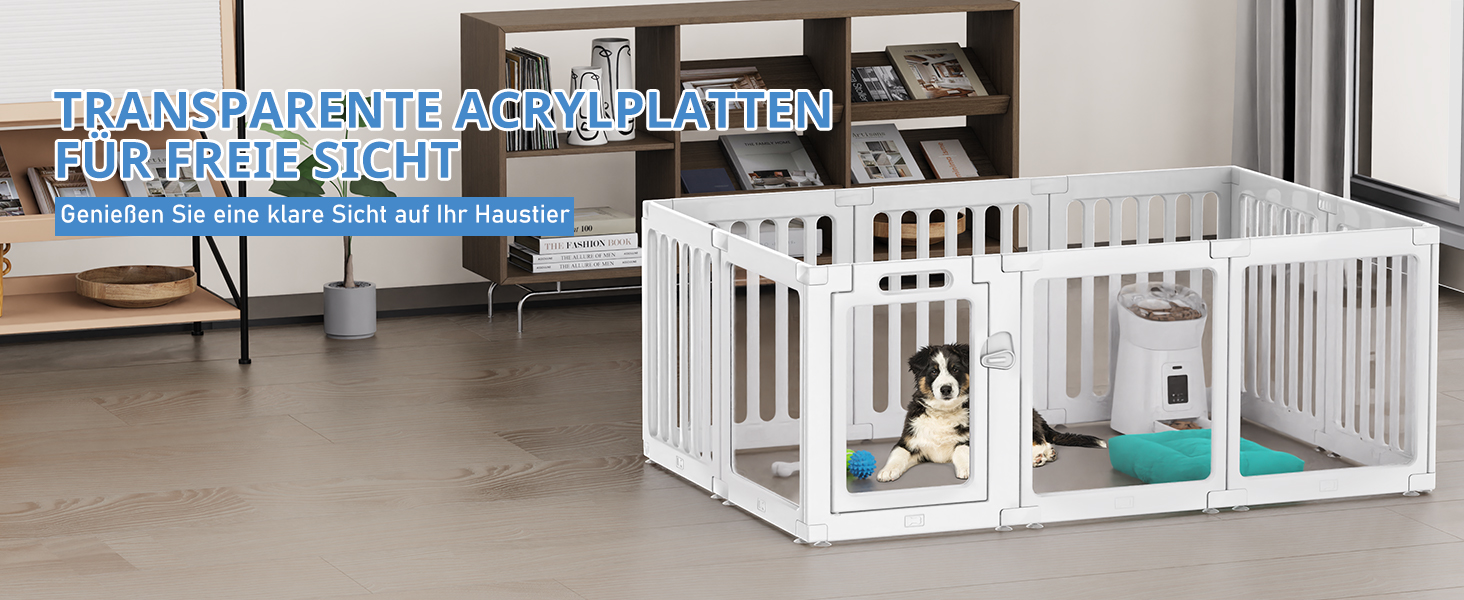 Акриловий вольєр для цуценят Indoor 60 см, прозорий вольєр для цуценят, вольєр для домашніх тварин з пластику для маленьких собак, легко збирається та чиститься, 14 панелей (200L x 150B x 60H см)