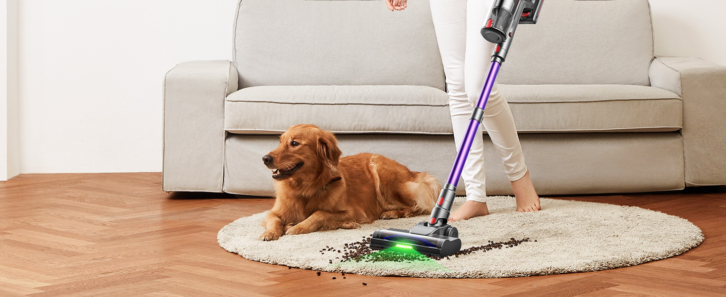 Бездротовий акумуляторний пилосос MAUOKE 45000Pa з LED-дисплеєм та V-подібною насадкою, 6-в-1 для дому, килимів, твердих поверхонь та видалення шерсті тварин