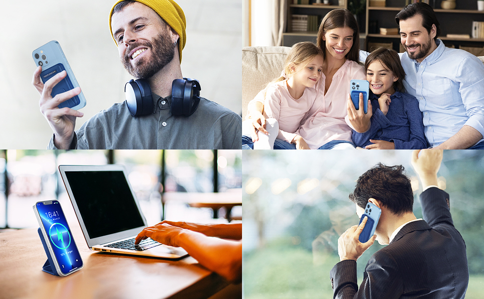 Power Bank AOGUERBE 10000mAh з LED дисплеєм та магнітною зарядкою, 22.5W, сумісний з MagSafe iPhone 17/16/15/14/13/12, (Білий, Синій)