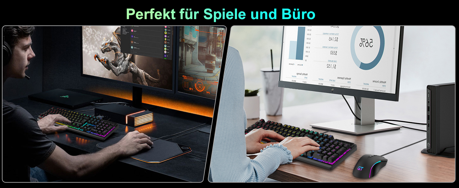 Ігрова клавіатура та миша RaceGT з підсвічуванням RGB, 104 клавіші, 7 кнопок миші, 6400 DPI, QWERTZ (DE-Layout)