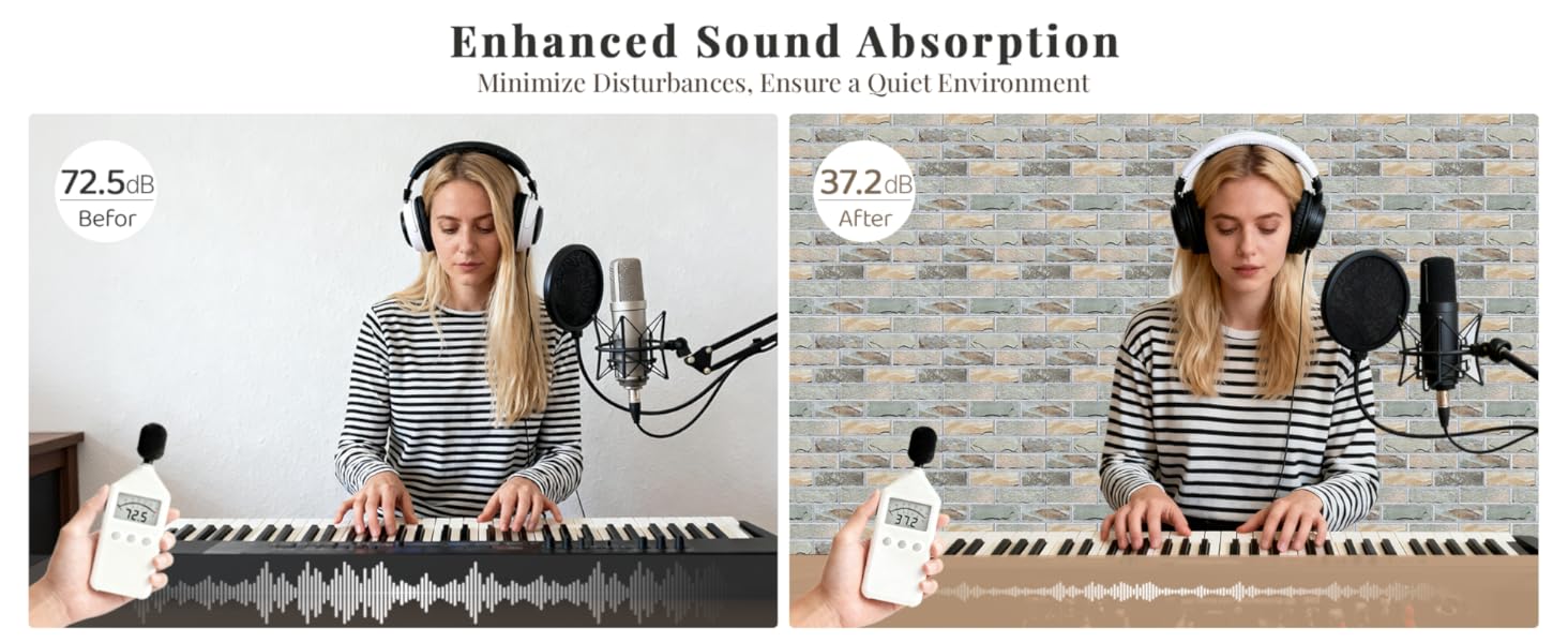 Акустичні панелі JBER самоклейні для звукоізоляції, шумопоглинаючі стінові панелі «Цегла» для студії, офісу та дому, 30 x 30 x 1 см, 12 шт, колір сірий (камінь)