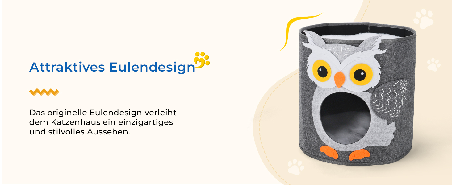 Кігтеточка-будиночок для котів Dripex з 2 поверхів, з фетру, з подушкою, 30x35x35 см (Сова)