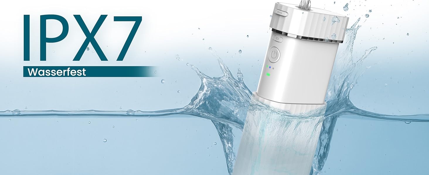Портативна бездротова іригатор Aquapik® Mini | Іригатор для імплантів та брекетів | Бездротовий, водонепроникний IPX7, 1200 імпульсів/хв, 21 день роботи від акумулятора, 4 насадки (білий)