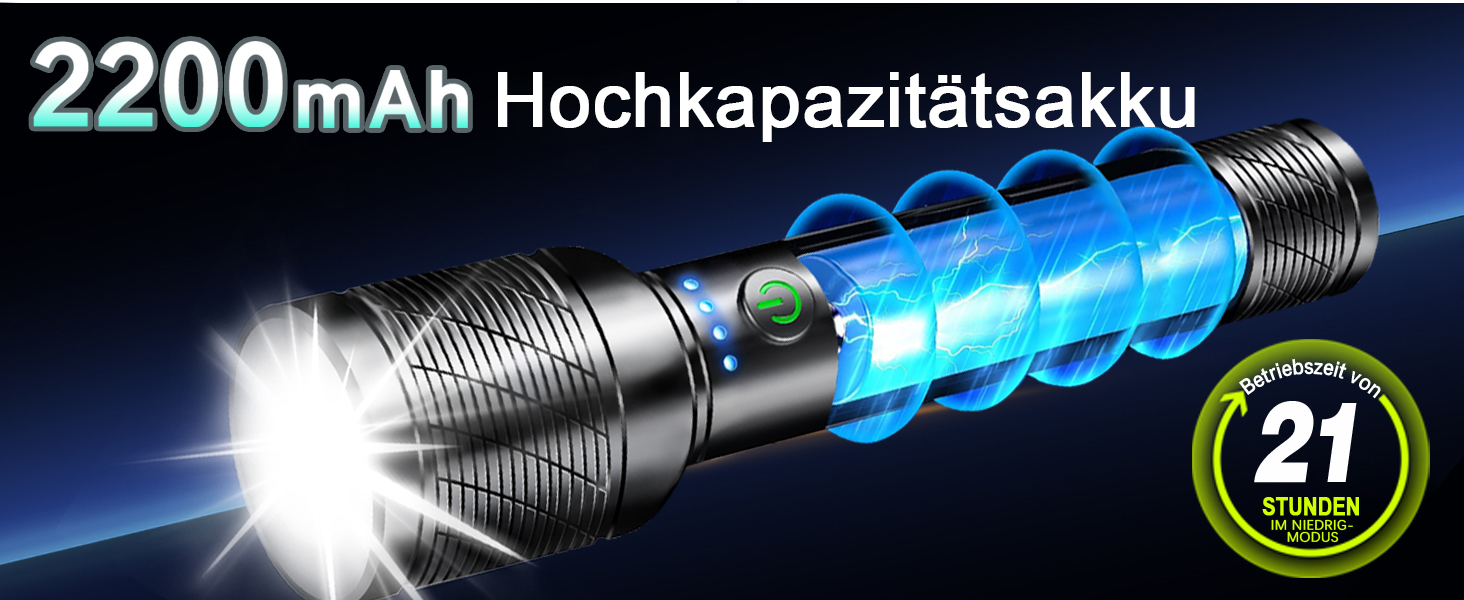 LED ліхтарик надпотужний 2200 люмен, перезаряджається (вбудований акумулятор великої ємності), міні ліхтарик з індикатором заряду, довгий час роботи, алюмінієвий корпус, 5 режимів освітлення, регульований фокус (2 шт.)