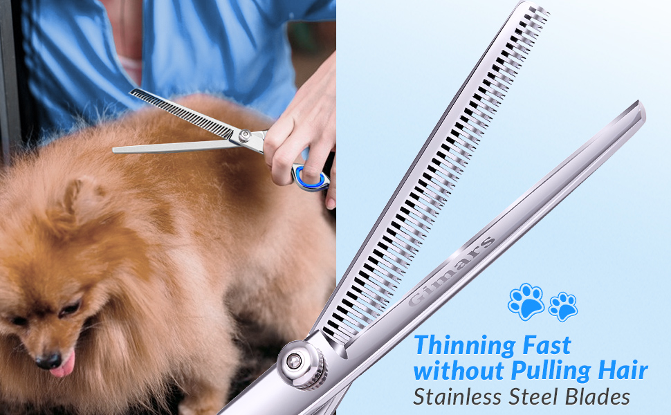 Професійна ножиця для собак 5-в-1 Gimars: 4CR сталь, безпечна закруглена накінечник, титанове покриття, пряма, філірувальна та вигнута (Блакитний)