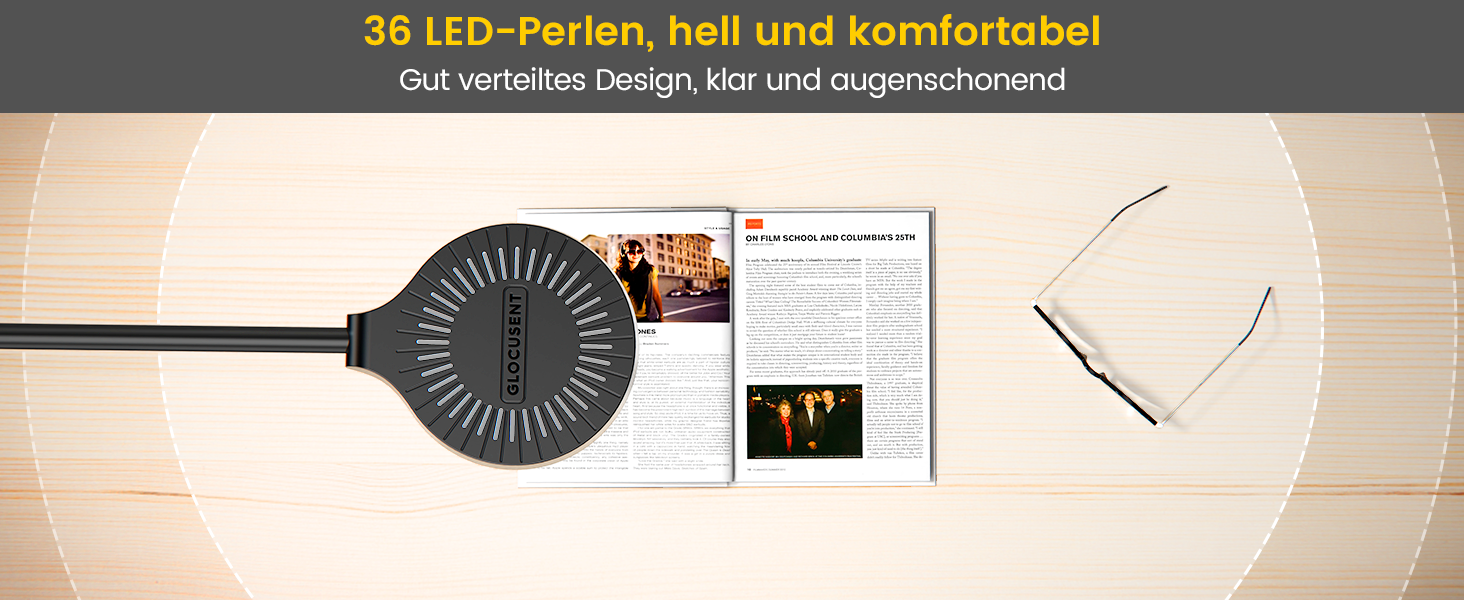 Glocusent 5W LED Лампа для читання на ліжко, кліпса, 36 LED, 5 рівнів яскравості, гнучкий тримач, CRI 90, USB зарядка (біла)