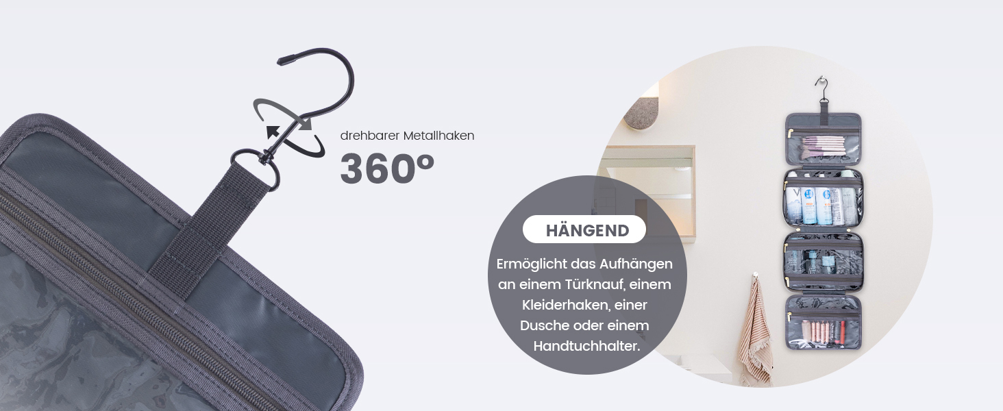 Чоловіча/Жіноча косметичка OVEVOOK водонепроникна для підвішування з гачками, велика з відділенням для прикрас (Сірий, M-Update)