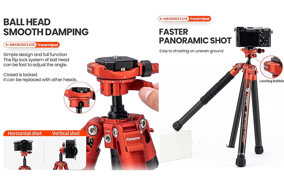 Штатив Fotopro Carbon X-Aircross 3 Lite: Легкий карбоновий штатив 151 см з кульковою головкою 360° та швидкознімною платформою. Макс. навантаження 10 кг, блакитний.