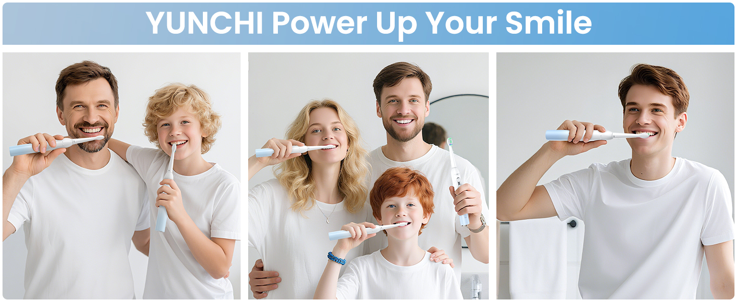 Електрична зубна щітка YUNCHI C2 з 40000 VPM, звукова щітка для дорослих, USB-C зарядка, 55 днів роботи від акумулятора, 5 режимів чищення, таймер 2 хвилини, 8 насадок, дорожній футляр, чорний (C2 небесно-блакитний та білий)