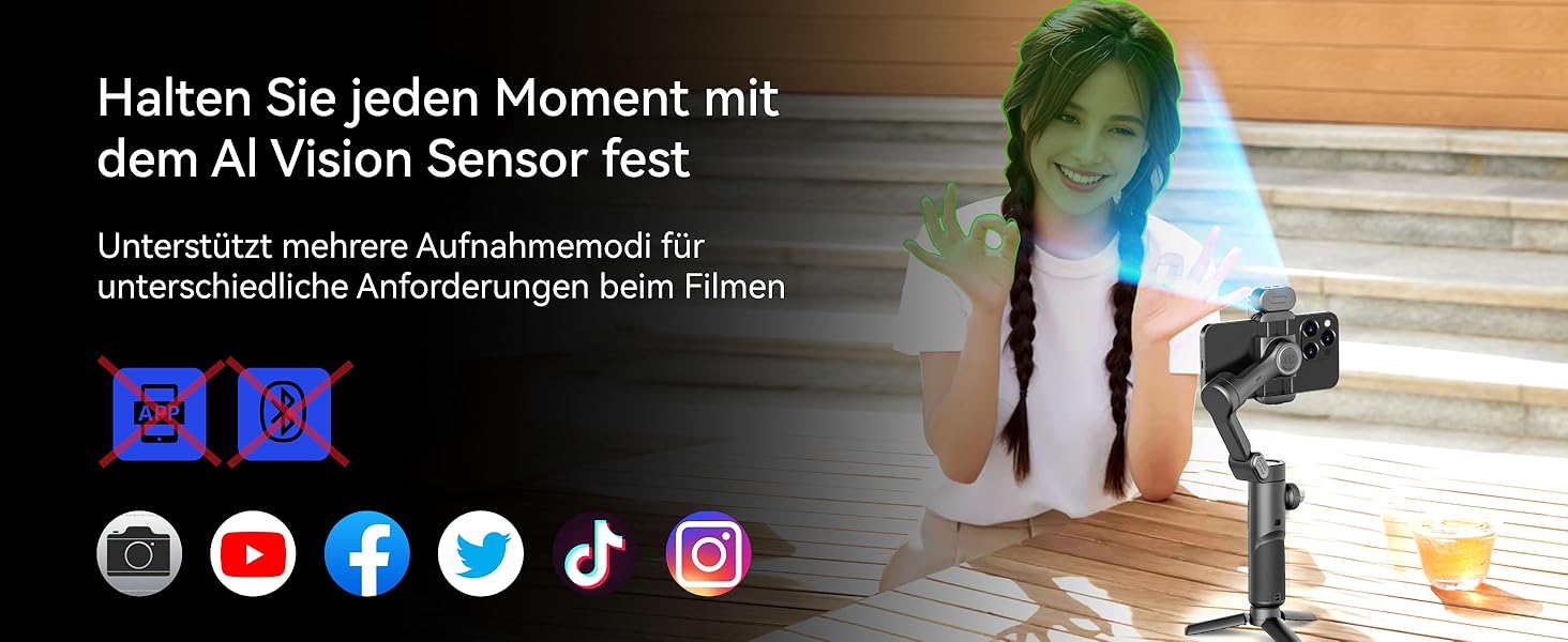 Стабілізатор для смартфона AOCHUAN з 3 осями, RGB-підсвічуванням, трекінгом обличчя та регулюванням фокусу. Підходить для iPhone/Android. Ідеально для зйомки Vlog (Smart XE AI)