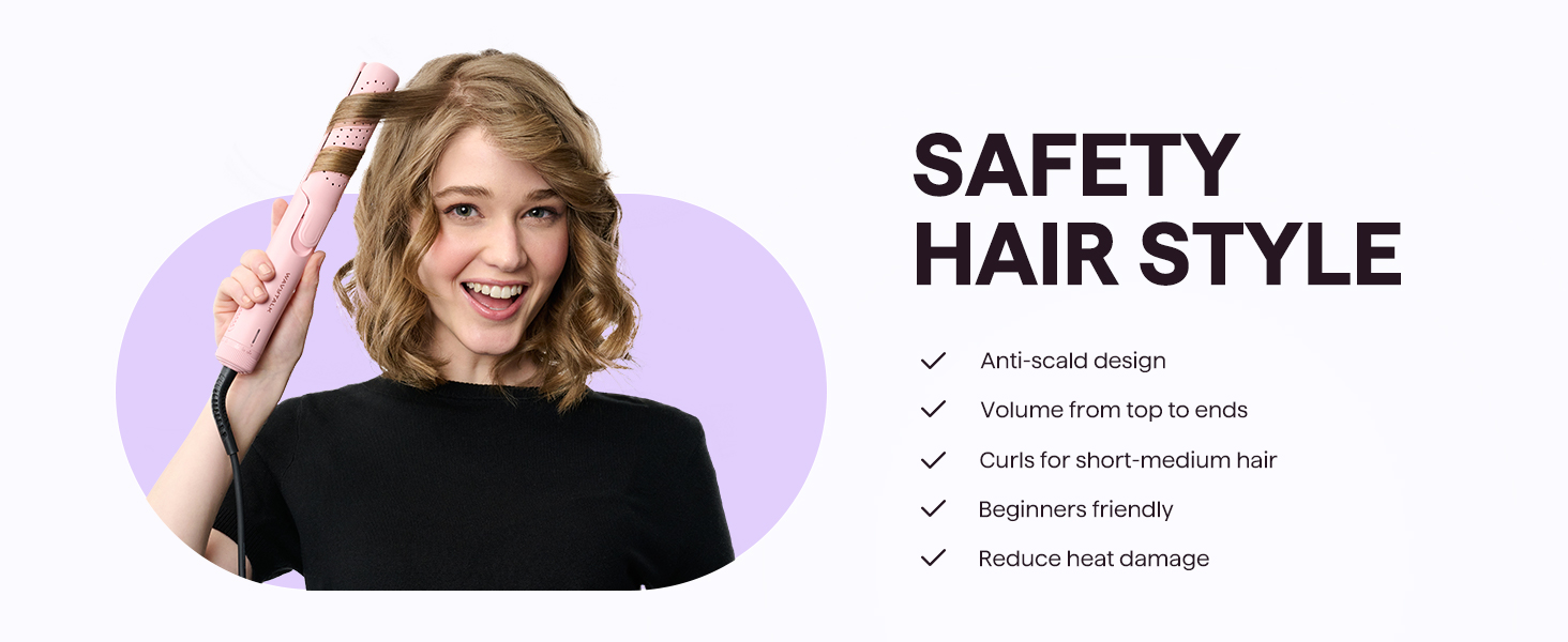 Wavytalk Airstyler: 2-в-1 випрямляч та локонова зачіска з охолодженням 360°, рожевий, нагрівання за 30 секунд