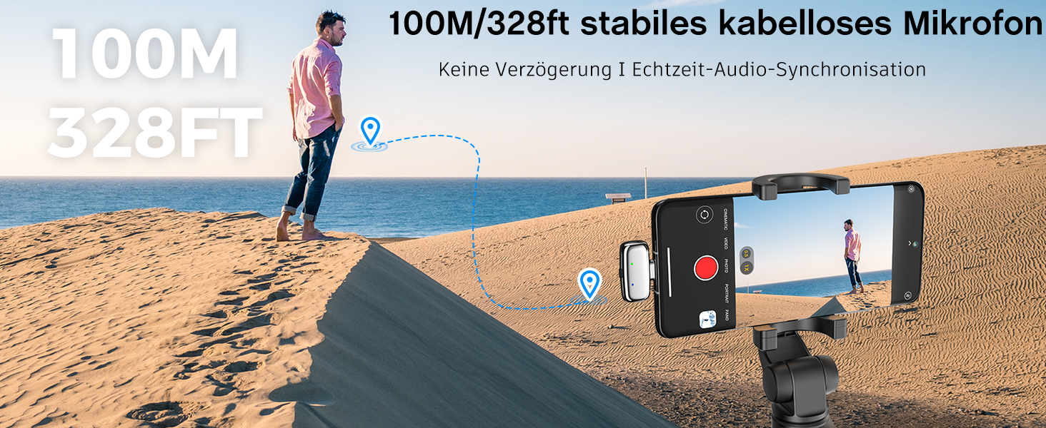 Мікрофон ZealSound Mini Wireless з USB-C/Lightning, для Android/iPhone, з шумозаглушенням, 33h акумулятор, 100м, для Vlogging, TikTok, Podcast, YouTube (M6 Чорний/Срібний)