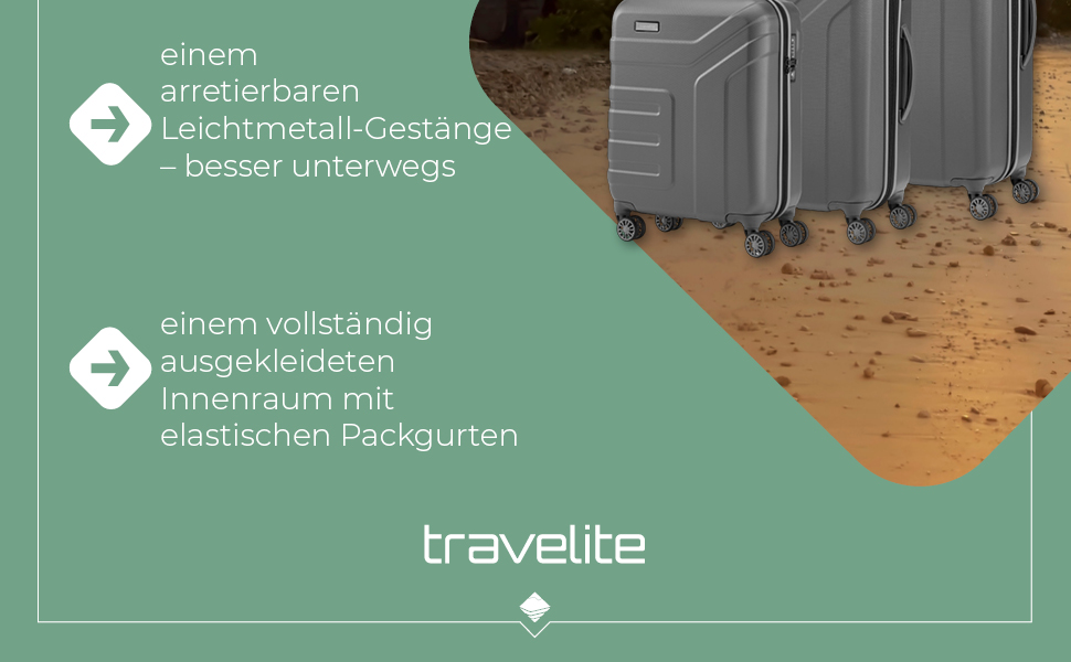 Жорсткий валізний набір Travelite VECTOR 55 см, 40 л, 4-колісний ручний багаж із TSA-замком, відповідає IATA, антрацит, червоний, стильний дизайн